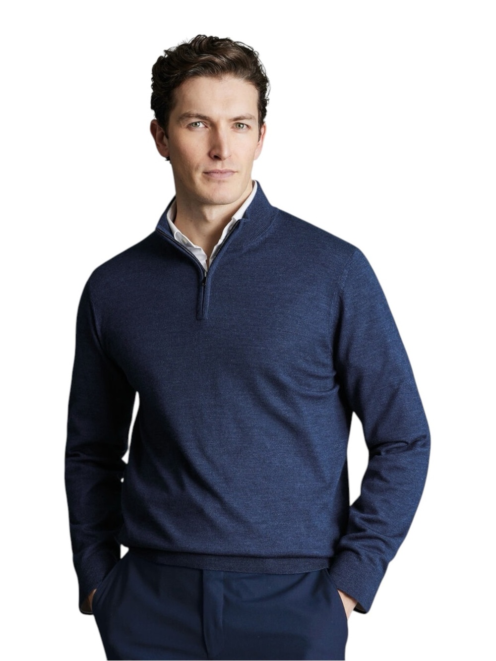 Charles Tyrwhitt Pure Merino Quarter Zip Sweater Ink Blue Large NWT